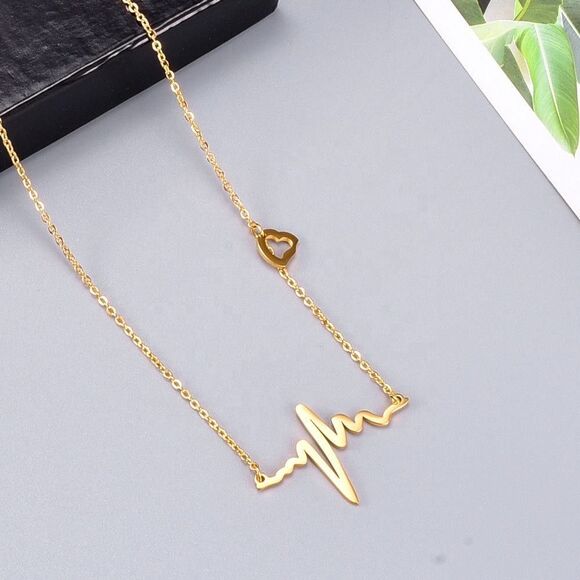 Stainless Steel Heartbeat EKG Necklace Dainty Heart Line Pendant Charm Nurse - Picture 8 of 12